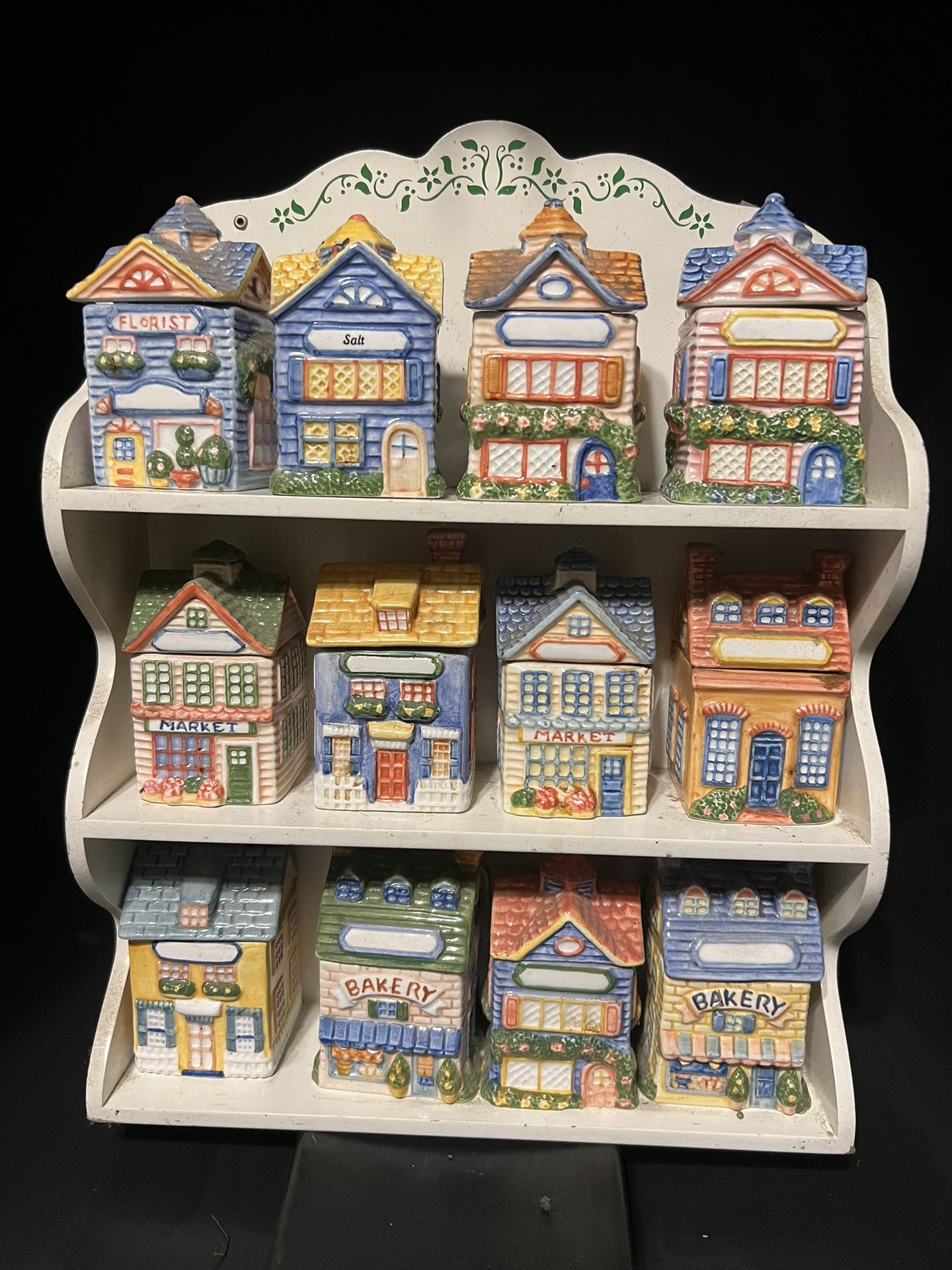 Vintage 1994 Complete Country Kitchen Houses Village Spice Jar Wooden