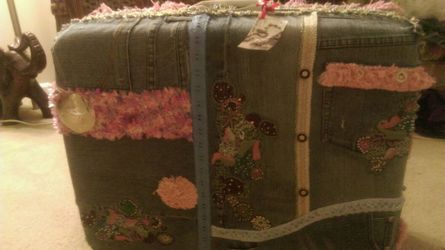 Romantic shabby chic denim handmade luggage suitcase