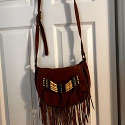 Purse With Fringes & Beads Approx 11” X 10”
