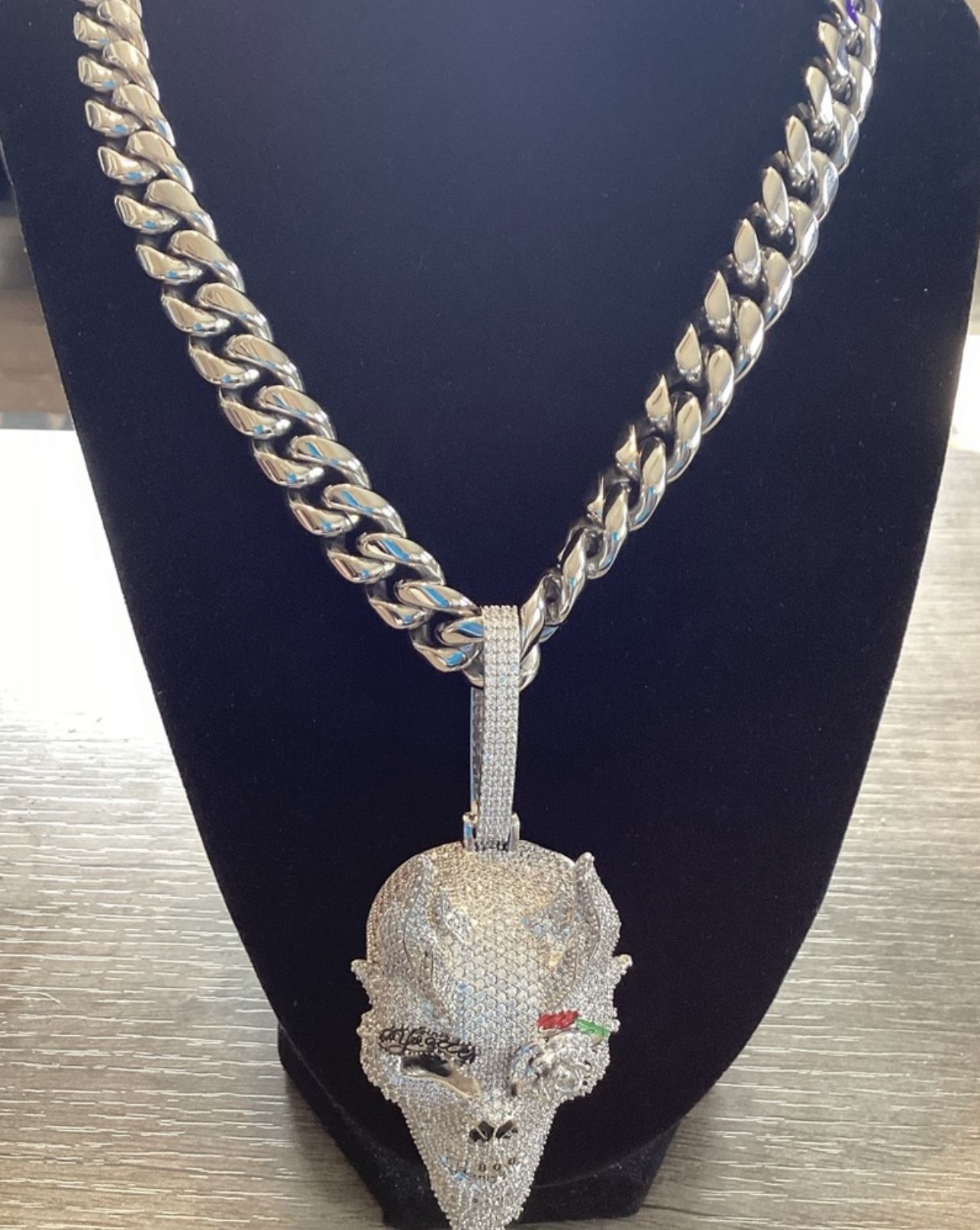 eleton Skull Cz Diamond Miami Cubian Chain Stamp 14k Gold Plated 5X Layered steel choker Non Rust or Neck Green 14mm 18Inch