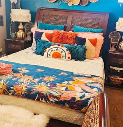 Pier 1 Imports Queen Size "MELIA  BEDROOM COLLECTION 7 PIECE SET" Includes Metal Frame & Box Spring- BoHo / Bohemian  Style🌾🤎✨️