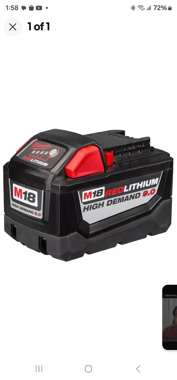 Milwaukee Electric 48-11-1890 M18 18VDC Red Lithium-Ion High Demand 9.0 Ah Battery, New