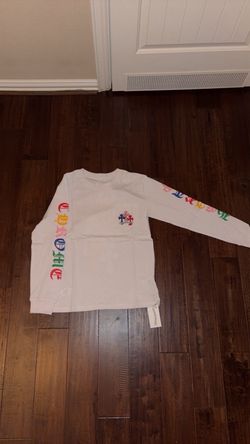 White Chrome Heart Long Sleeve T Shirt With Multi Colored Crosses