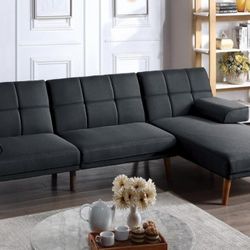 Brand New Black Futon Sofa Sleeper With Chaise Lounge