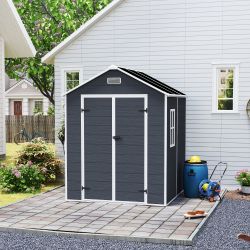 Campcraft 6*6ft resin storage shed, high quality pp material with Lockable Door,strong structure, waterproof, rust and UV proof, large storage space, 