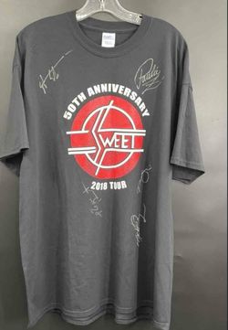 The Sweet signed T-shirt from 2018, 50th anniversary tour. Steve Priest founding member.