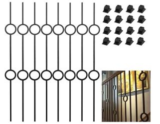 8 Pack Iron Balusters for Staircase Hollow Two Single Rings 1/2" Square  with 16 Swivel Shoes- 2 Sets Available 