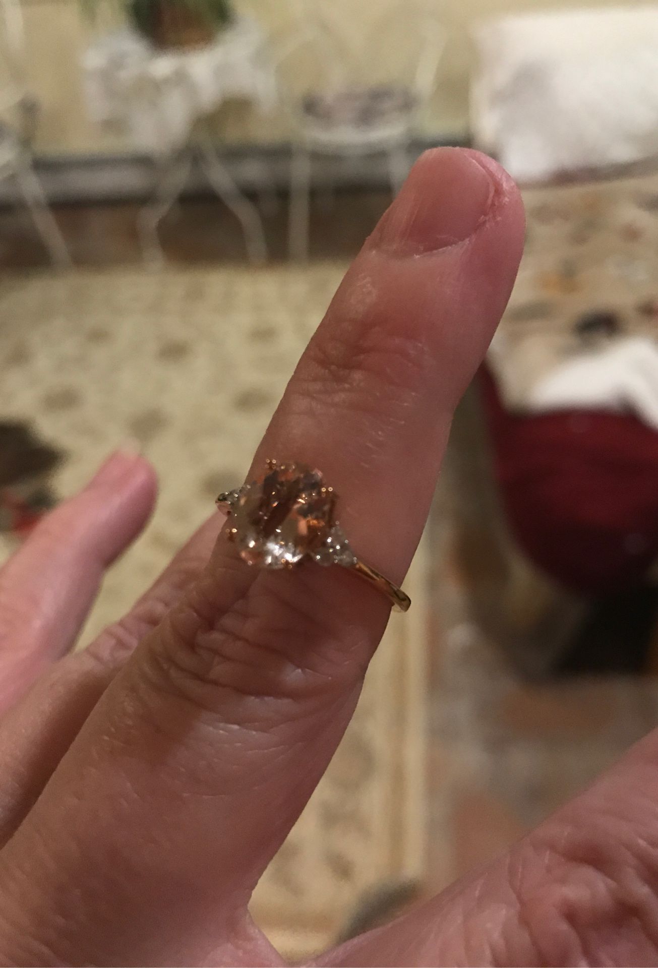 Genuine premium morganite ring in 10k rose gold with stud earrings