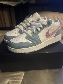Air Jordan 1 Low Denim Pink Glitter Swoosh Sneakers