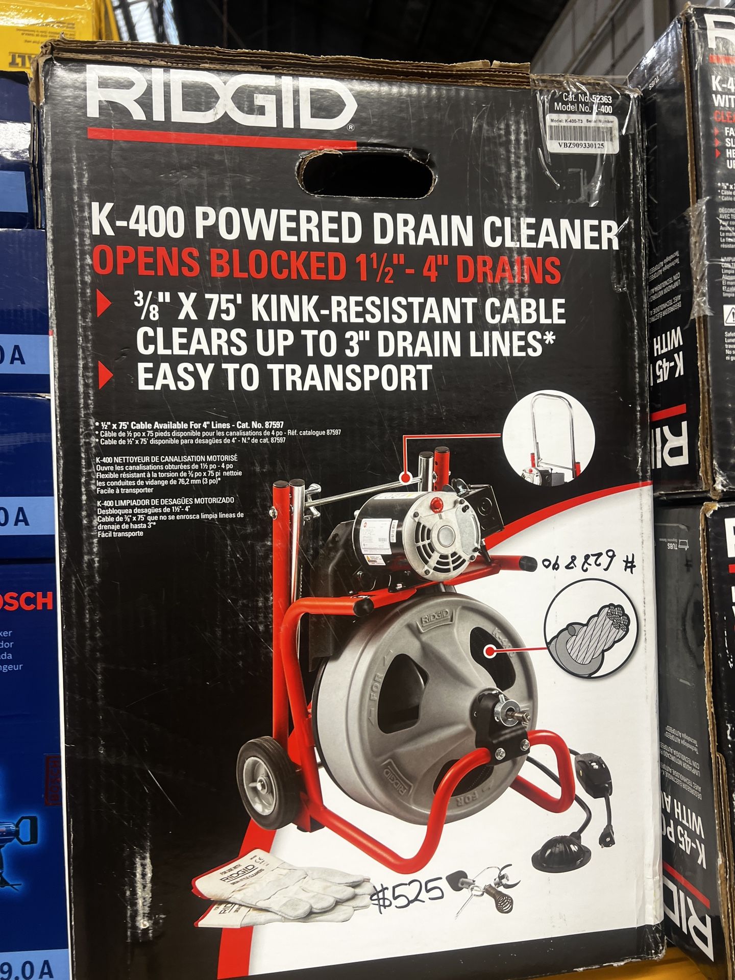 Ridgid K-400 Powered Drain Cleaner Opens Blocked 1-1/2 - 4 Drains