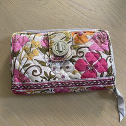 Vera Bradley quilted cotton zip around wallet pink white gray green turn lock