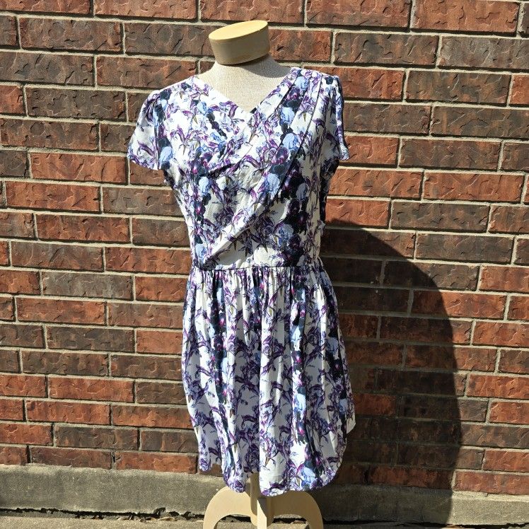 Top Shop Women Size 10 Ditsy Floral Dress Pleated Cottagecore Purple Blue White 