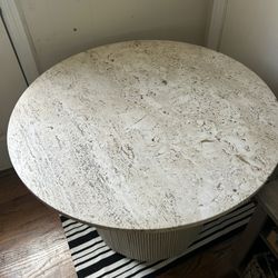 Travertine Stone Table With Reed Base