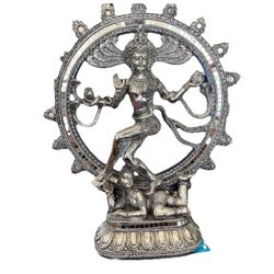 Lord Shiva Nataraja Create World Jai God Hindu Statue 9" Silver Hue Metal 3 Lb