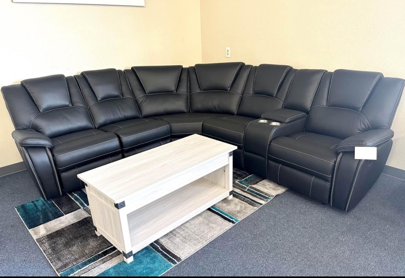 Black Faux Leather Power Recliner Sectional