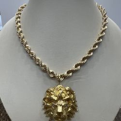 BIG BALLER SOLID CHAIN 14K DIAMOND LION HEAF 18K