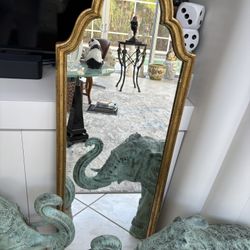 Gorgeous Vintage Antique Gold Mirror. All Wood.  Stunning For Hall, Bedroom, Bathroom, Above Dresser, Console Table Or Vanity.  About 46.5” X 17”. 