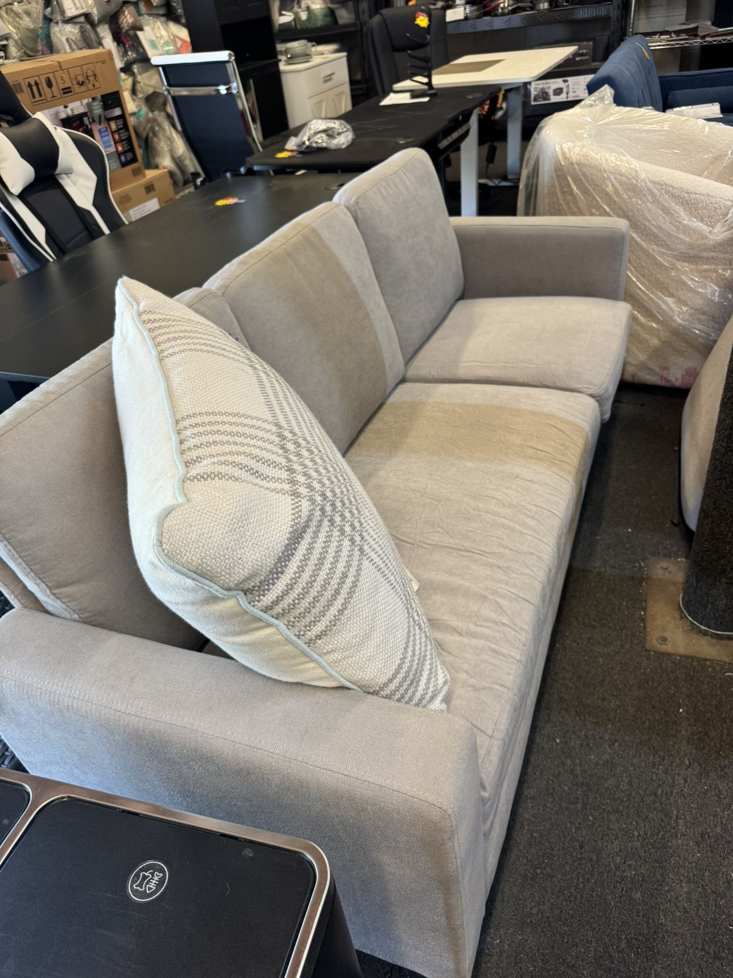 Sofa With Ottoman Light Grey New