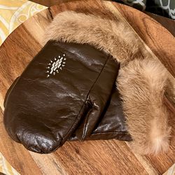 Brown Fur Trimmed Mittens  