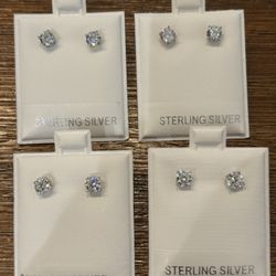 4 Pairs Of Sterling Silver Stud Earrings CZ NEW