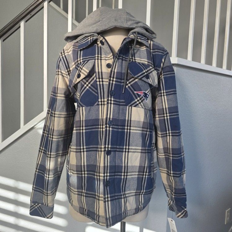 New England Patriots NFL Team Apparel Flannel Lined Hooded Jacket Men’s Sz S NWT