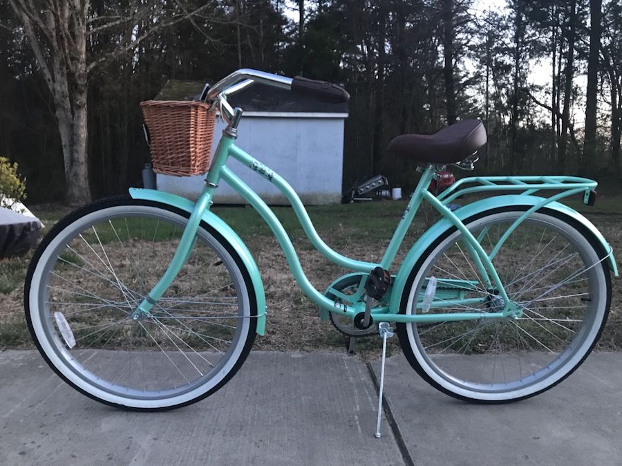 26”Women’s Schwinn Talula Cruiser Bicycle. Brand new. Teal with rear rack and front basket