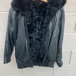  Vintage Andrew Marc Black Nappa Leather Genuine Fur Detachable Liner Coat Ladies Small  - Mint condition! Very soft leather! Ladies Motorcycle Coat -