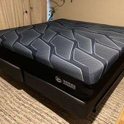 Almost New King Mattress, Box, Frame