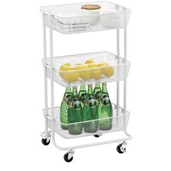 Metal 3-Tier Portable Rolling Household Storage Cart.