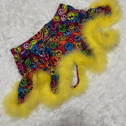 New xl neon happy face mini skirt festival rave EDC y2k outfit raver feather
