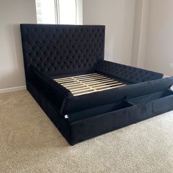 Black Velvet Platform Bed Frame Queen Size 