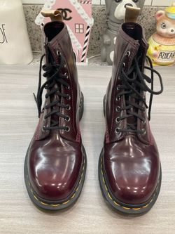 DR. MARTENS 1460 CHERRY RED VEGAN LEATHER COMBAT BOOTS 23756
