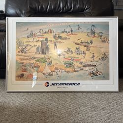 Rare Jet America Airlines Framed 36x24 1(contact info removed) J. Vance Long Beach LAX 1980s