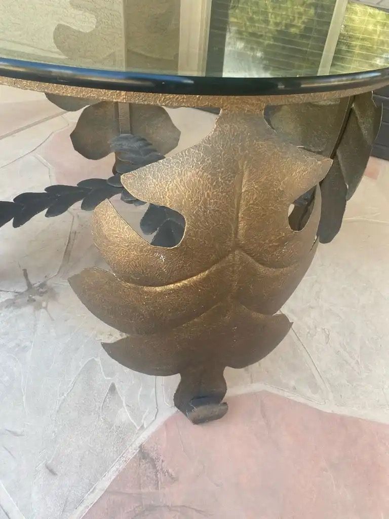 Beautiful Custom Glass/bronze Leaf Table