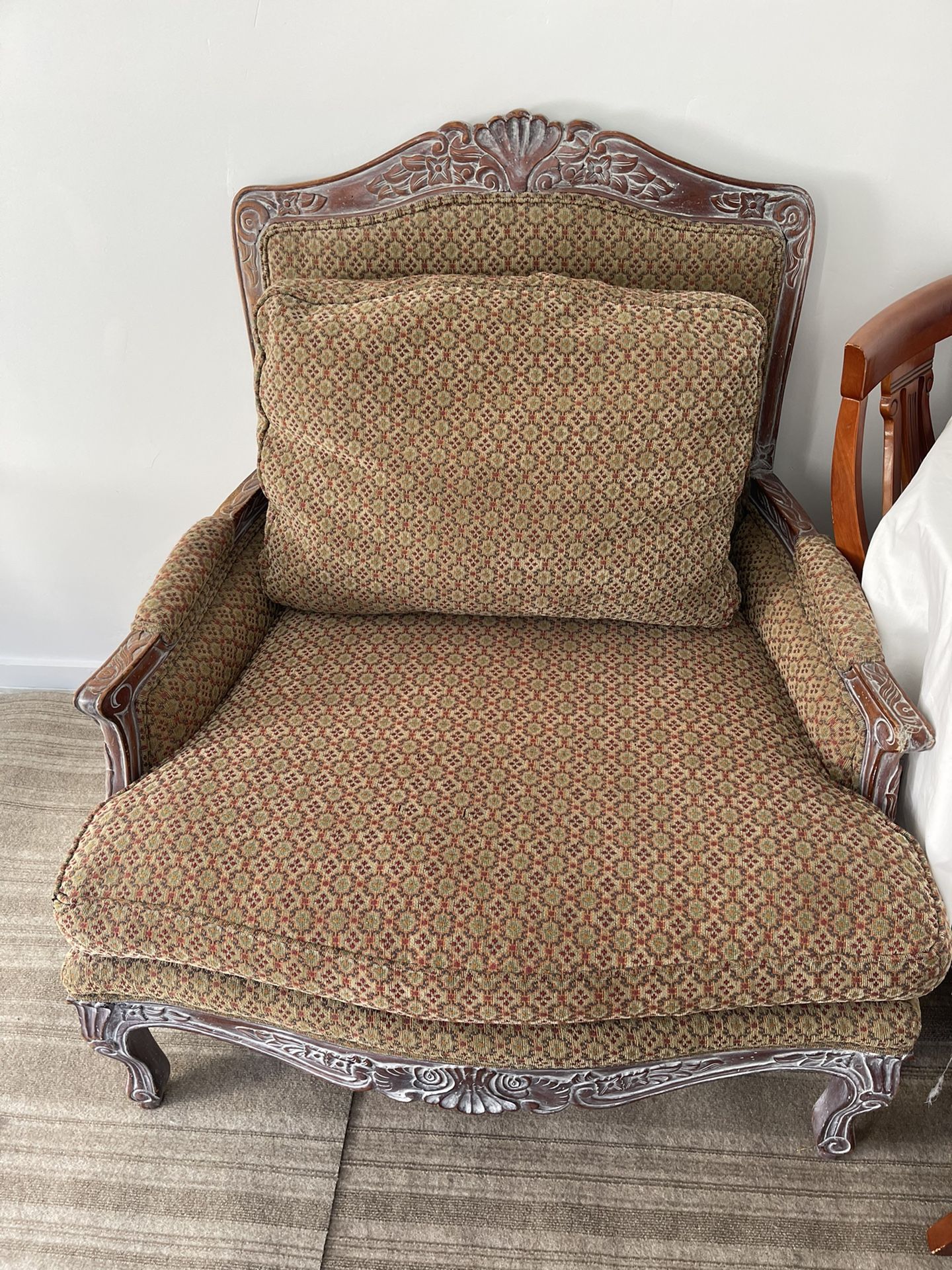Wide Seat - Arm Chair With Ottoman . If Post Is Still Up It’s Still Available.