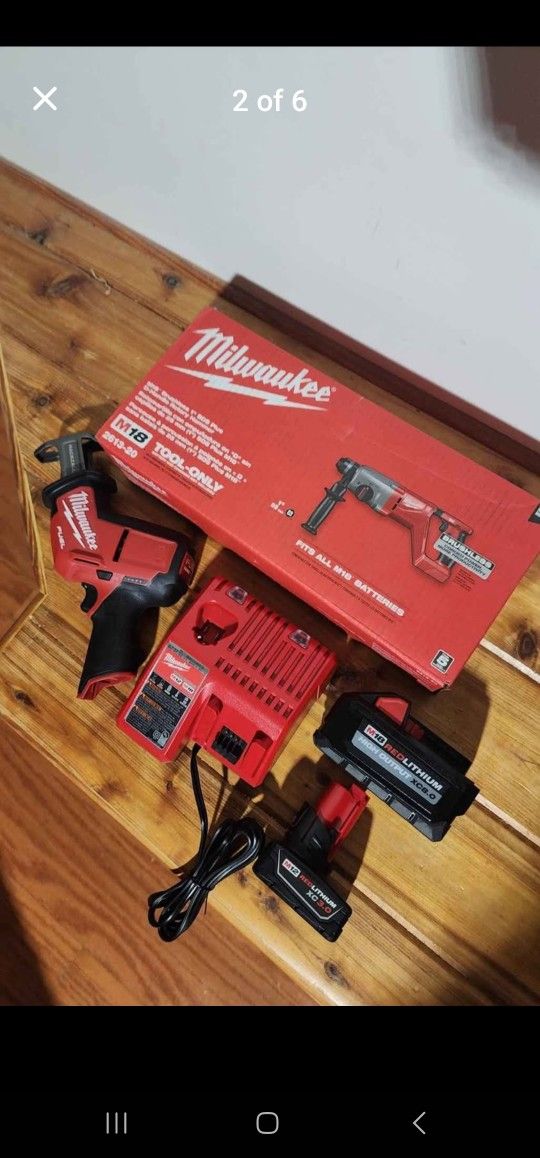 Milwaukee M18 1" SDS Plus Rotary Hammer, M12 'Fuel' one-handed hackzall, batteries, charger