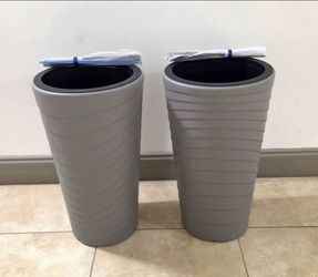 ** NEW LOW PRICE ** PAIR of 16" (Tall) Gray Planters - Self Watering w Monitoring (2 for $40) @ Lasting Creations