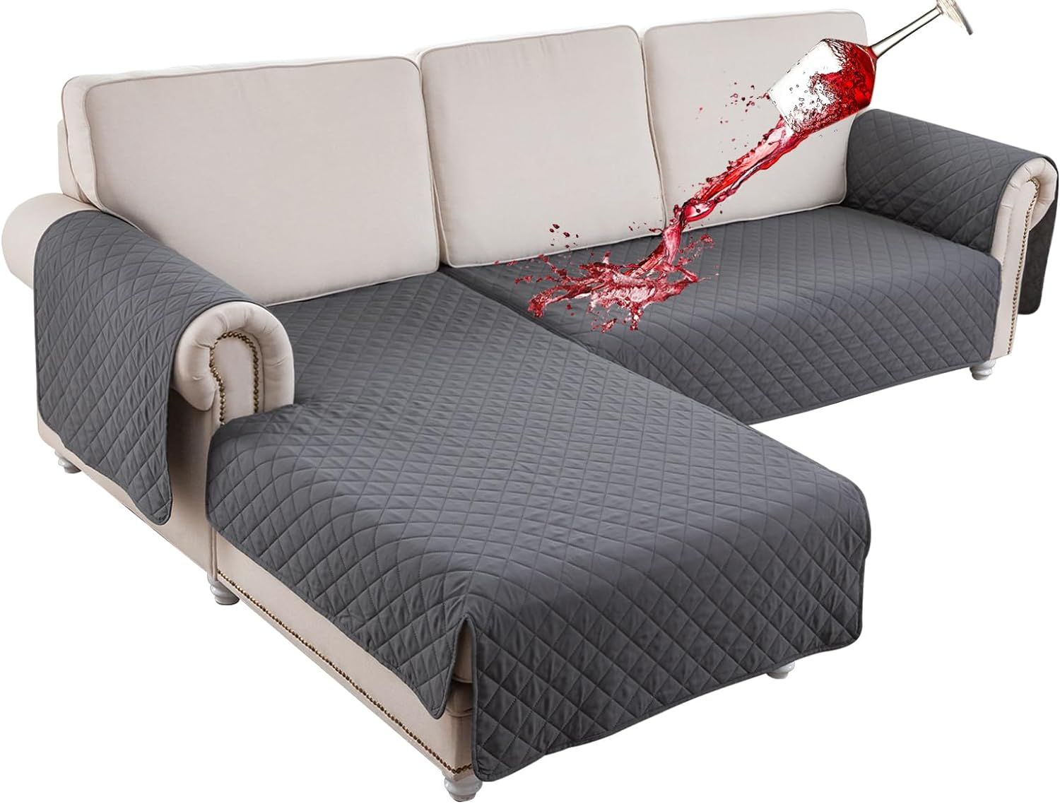 Couch Covers Waterproof L Shape Sofa Cover 2-Piece Reversible Couch Slipcover with Chaise Cover Durable Furniture Protector Sofa Slipcovers for Pets D