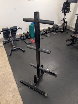 Weight Plate & Barbell Holders Tree Rack + Weight Clamps
