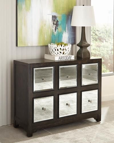 New Wooden Accent Cabinet with Mirrored Drawers