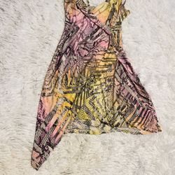 Charlotte Russe Pink and Yellow Asymmetrical Sundress