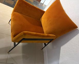 Everly Quinn Orange Velvet Wingback Chair