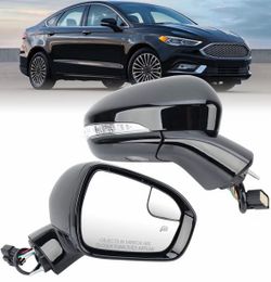 Passenger Side Mirror Assembly Compatible with 2016-2022 Ford Fusion with Heated Manual Folding Turn Signal Puddle light Rear View Mirror Replace FS73