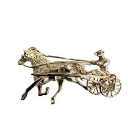 14k Gold Horse And Buggie Brooch