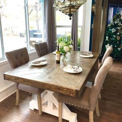 Custom Built Dining Table Solid wood Farmhouse Set Modern Rustic Bench Country Oval Round Counter Breakfast Height Farm house 