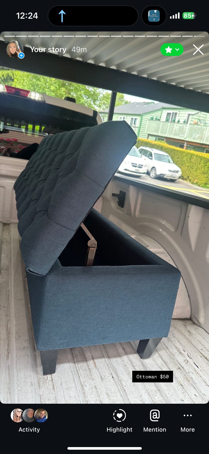 Upholstered Ottoman With Storage $60