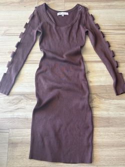 Brown Ribbed Bodycon Dress with Cutout Sleeves