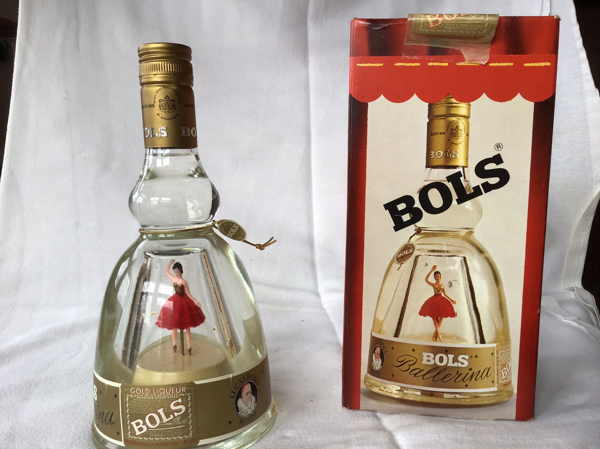 Vintage Collectibles Bols Ballerina Gold Liquor Bottle Dancing Music Box Le Bleu Danube with Original Box