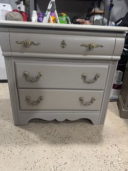Gray Painted 3-Drawer Dresser with Gold Hardware