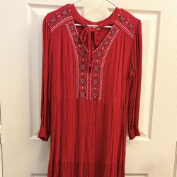 Red Boho Style Dress – Long Sleeve Flowy Dress